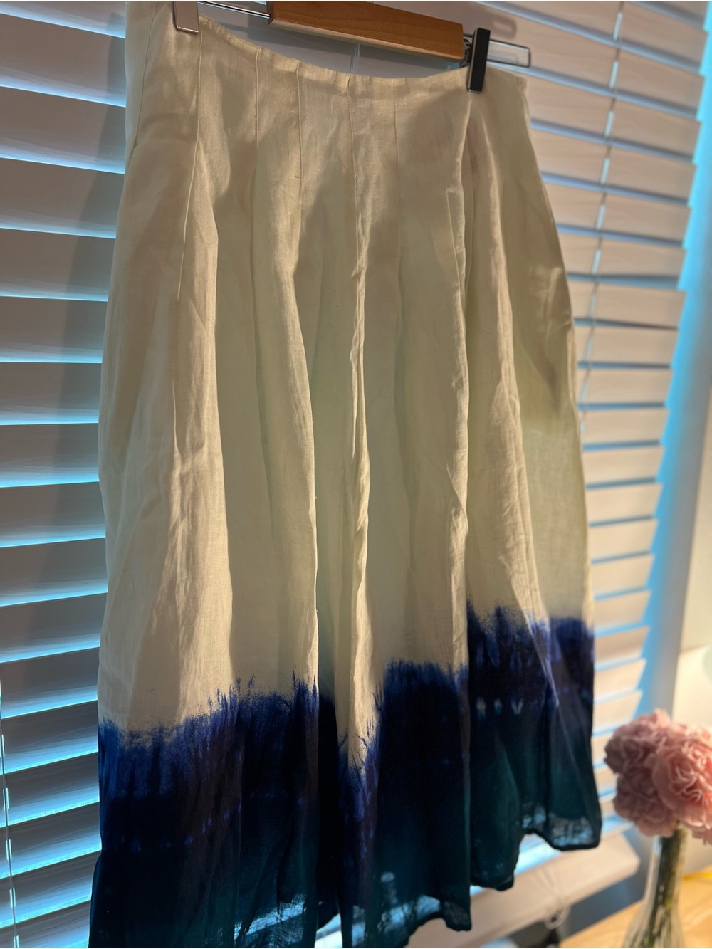 SAMANTHA SUNG White to Navy Ombre A-Line Linen Skirt